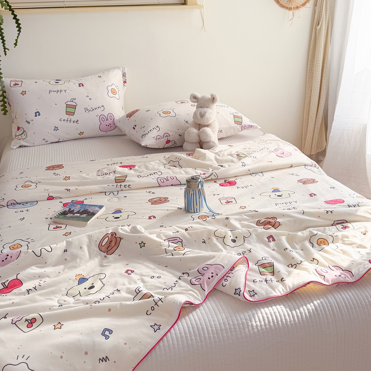 91家纺网 家纺一手货源 找家纺 暖生活 2026春夏新款A类牛奶针织棉夏被夏凉被空调被 苹果咖啡