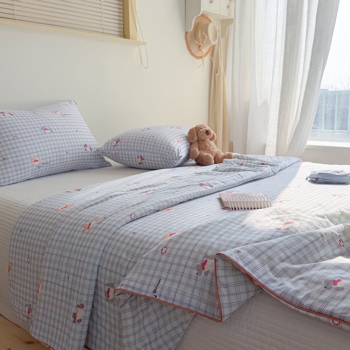 91家纺网 家纺一手货源 找家纺 暖生活 2026春夏新款A类牛奶针织棉夏被夏凉被空调被 围巾小狗