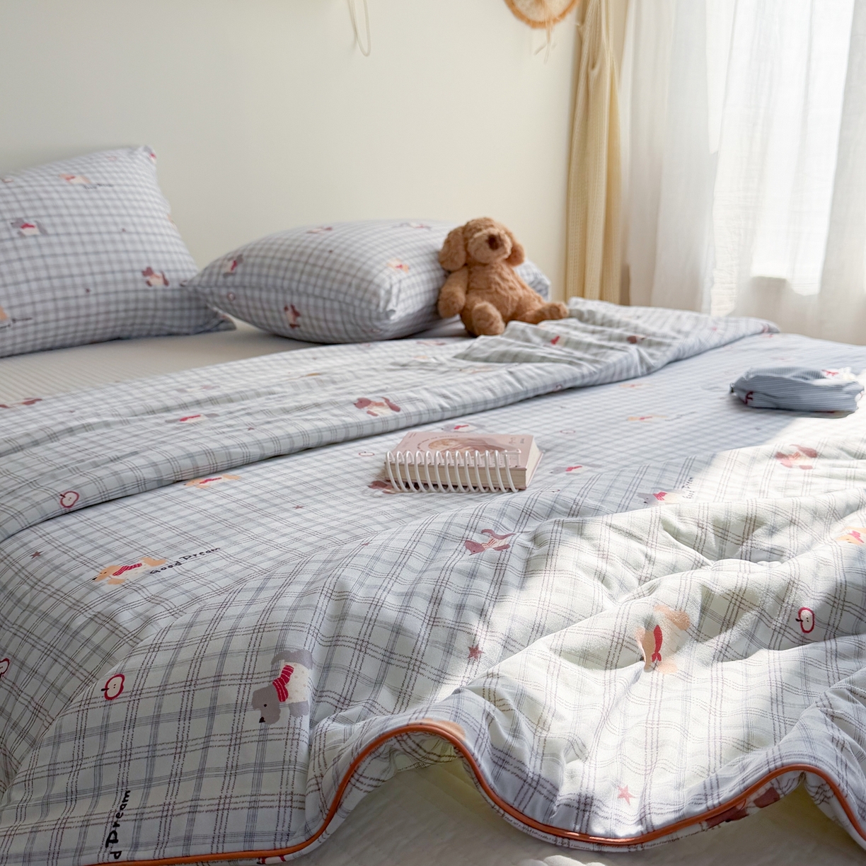 91家纺网 家纺一手货源 找家纺 暖生活 2026春夏新款A类牛奶针织棉夏被夏凉被空调被 围巾小狗