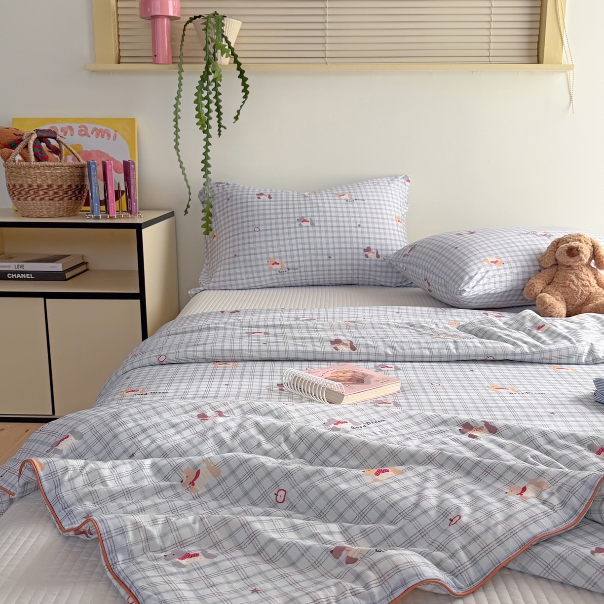 91家纺网 家纺一手货源 找家纺 暖生活 2026春夏新款A类牛奶针织棉夏被夏凉被空调被 围巾小狗