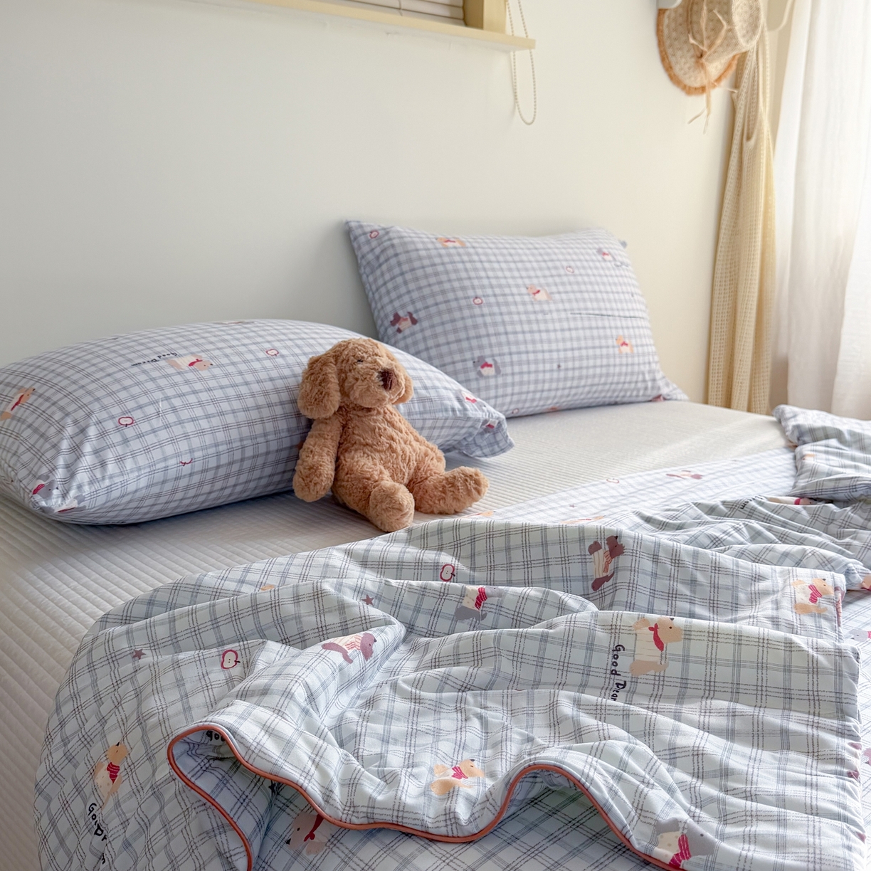 91家纺网 家纺一手货源 找家纺 暖生活 2026春夏新款A类牛奶针织棉夏被夏凉被空调被 围巾小狗