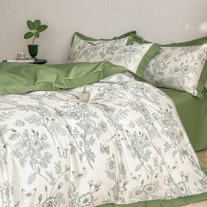 91家纺网 家纺一手货源 找家纺 金牛座家纺 2026新款高克重细斜纹丝柔质感亲肤数码印花宽边四件套-秘境系列 秘境-橄榄绿