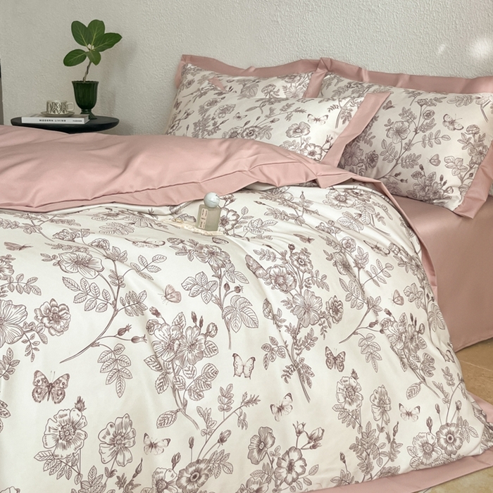 91家纺网 家纺一手货源 找家纺 金牛座家纺 2026新款高克重细斜纹丝柔质感亲肤数码印花宽边四件套-秘境系列 秘境-浅豆沙