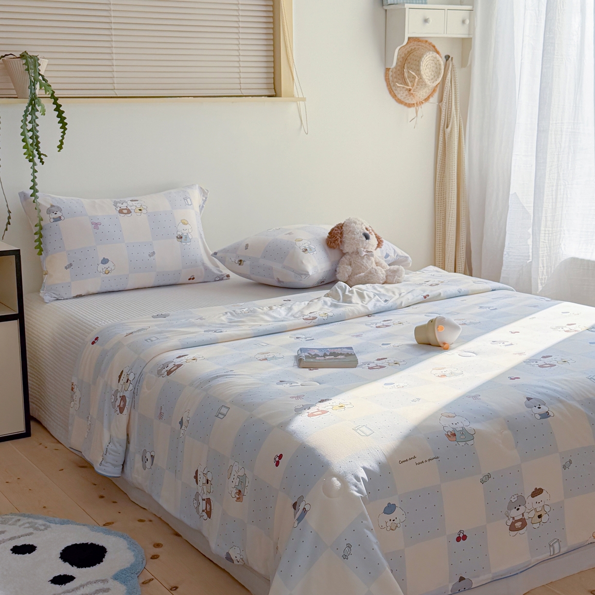 91家纺网 家纺一手货源 找家纺 暖生活 2026春夏新款A类牛奶针织棉夏被夏凉被空调被 小灰小白