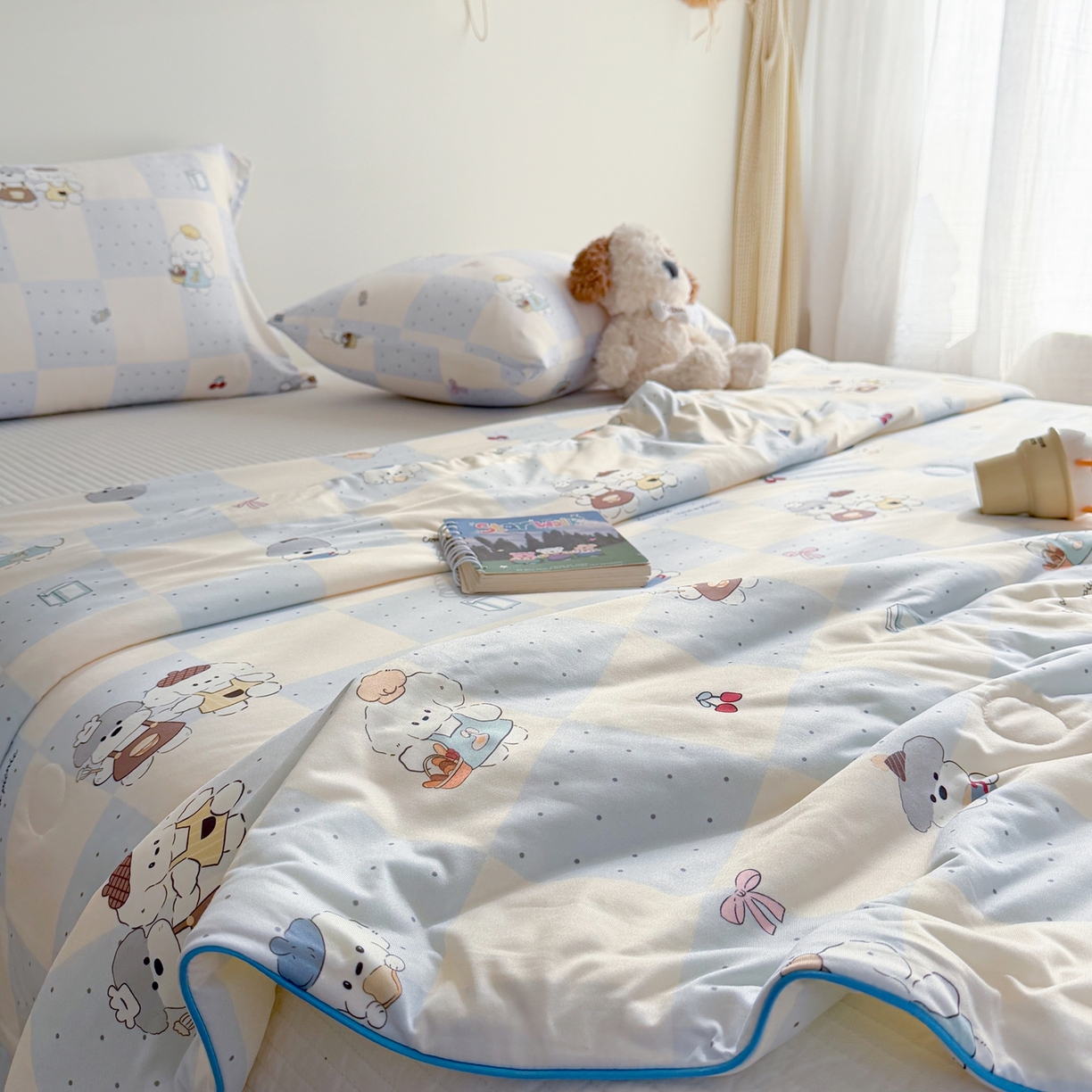 91家纺网 家纺一手货源 找家纺 暖生活 2026春夏新款A类牛奶针织棉夏被夏凉被空调被 小灰小白