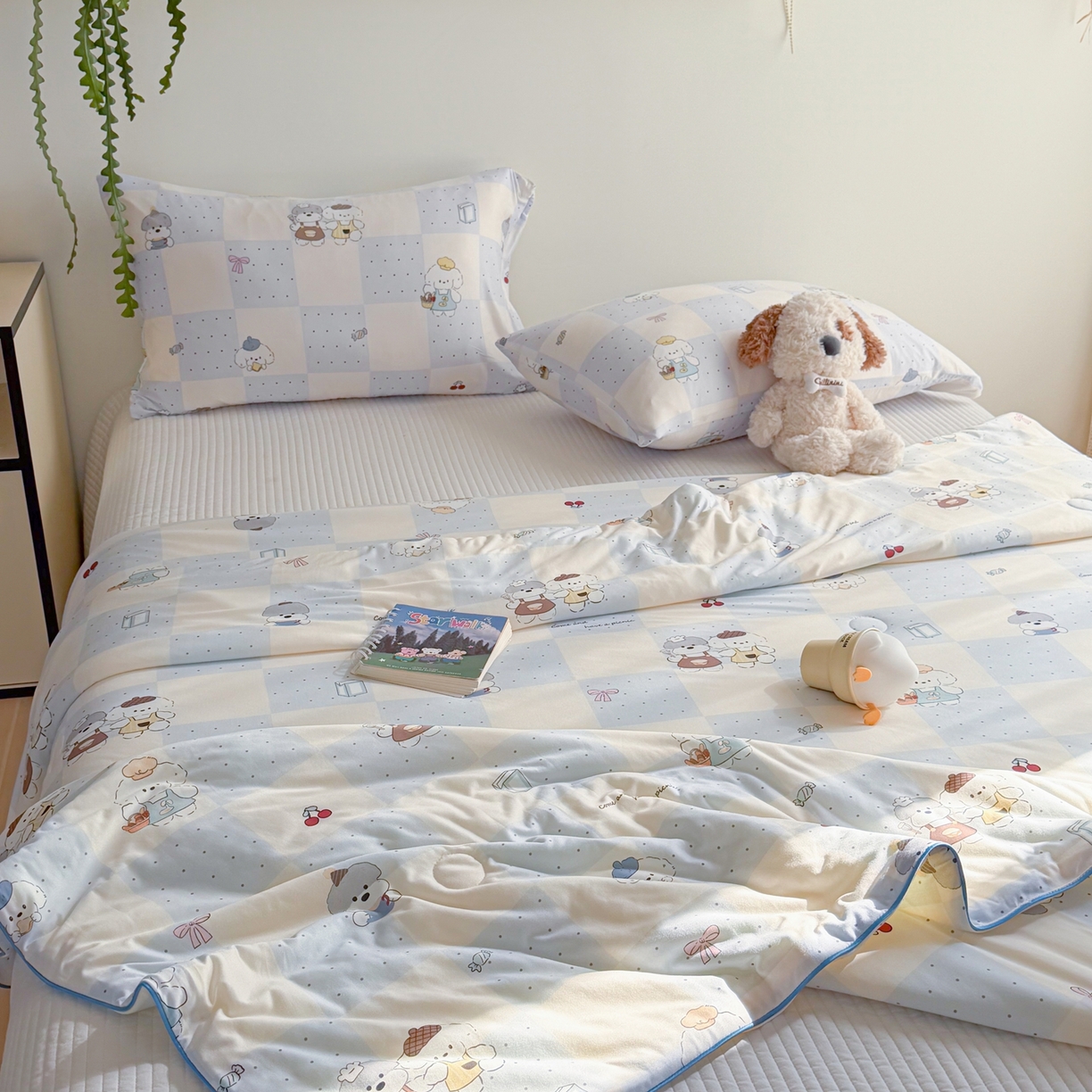 91家纺网 家纺一手货源 找家纺 暖生活 2026春夏新款A类牛奶针织棉夏被夏凉被空调被 小灰小白