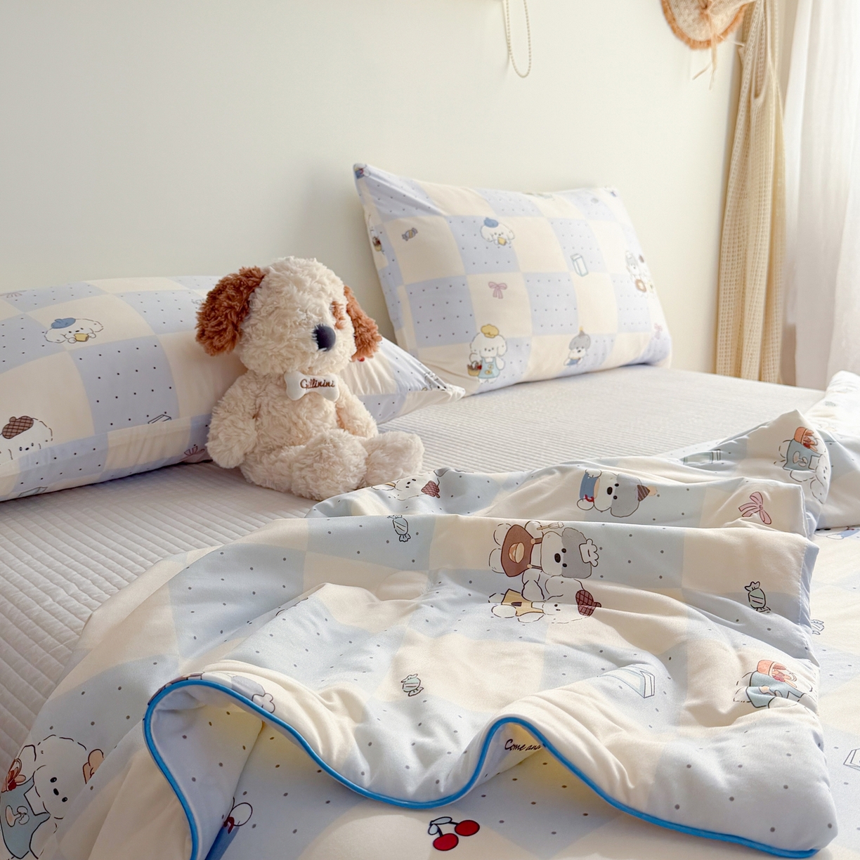 91家纺网 家纺一手货源 找家纺 暖生活 2026春夏新款A类牛奶针织棉夏被夏凉被空调被 小灰小白