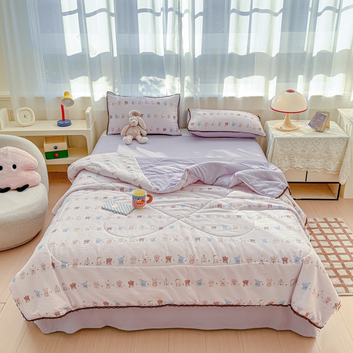 91家纺网 家纺一手货源 找家纺 初念 2026新款云感双层纱抗菌花边夏被夏凉被空调被-系列二（好温柔的夏被~） 晴风-动物游园