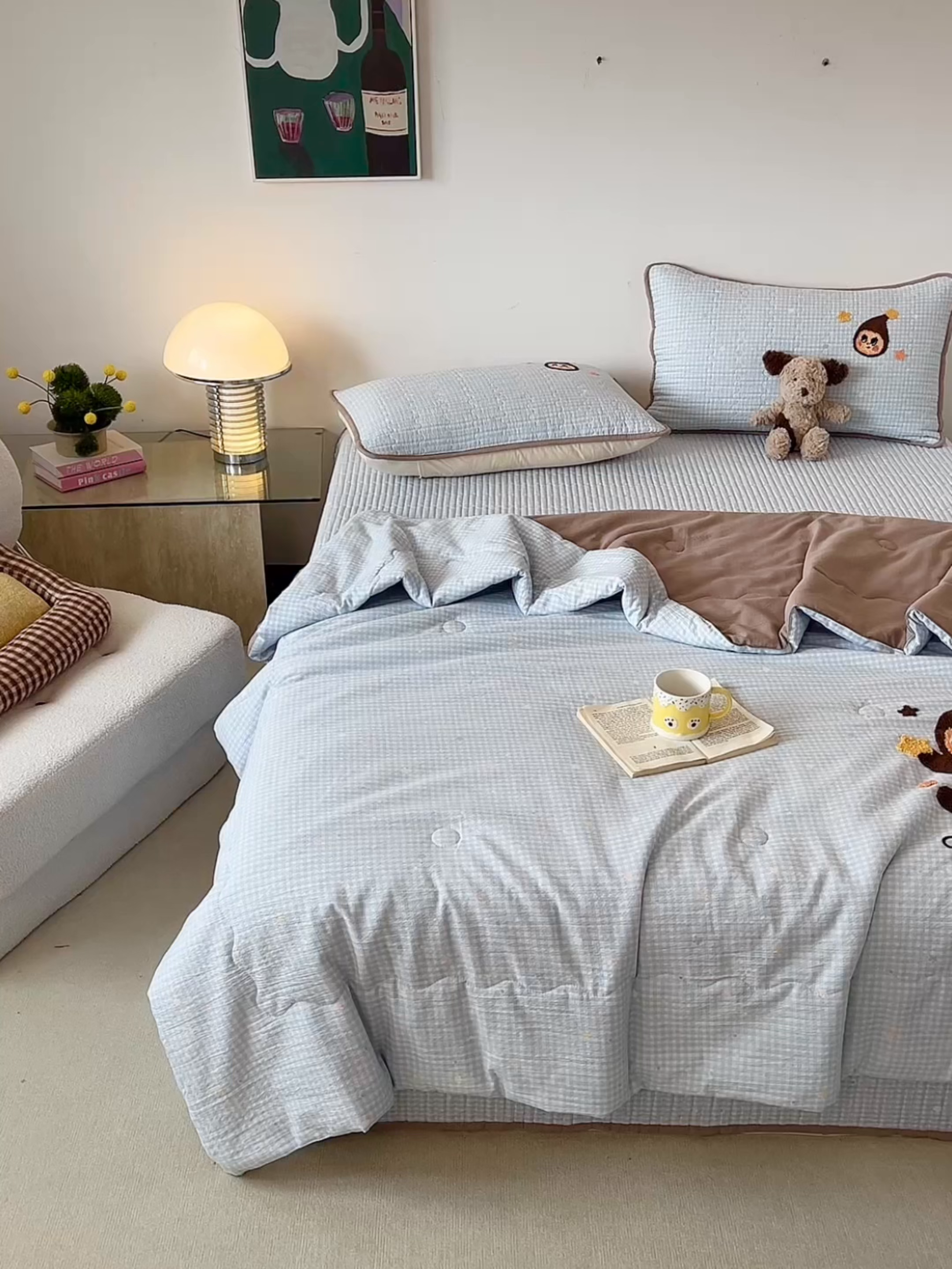 91家纺网 家纺一手货源 找家纺 老帅的工厂店 2026新款云感双层纱毛巾绣夏被夏凉被空调被 出逃星星人