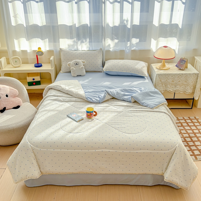 91家纺网 家纺一手货源 找家纺 初念 2026新款云感双层纱抗菌花边夏被夏凉被空调被-系列二（好温柔的夏被~） 晴风-海盐汤圆