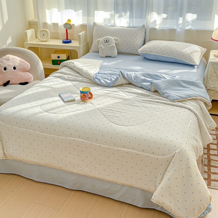 91家纺网 家纺一手货源 找家纺 初念 2026新款云感双层纱抗菌花边夏被夏凉被空调被-系列二（好温柔的夏被~） 晴风-海盐汤圆