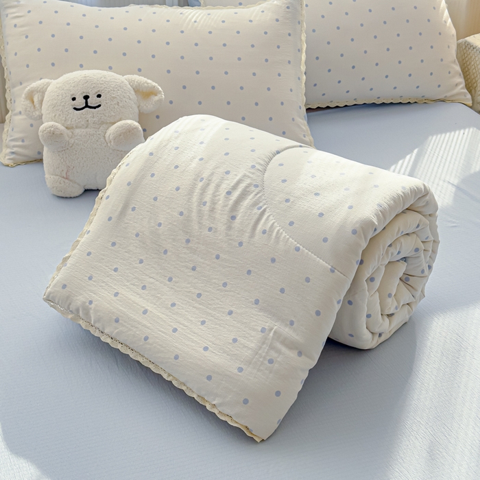 91家纺网 家纺一手货源 找家纺 初念 2026新款云感双层纱抗菌花边夏被夏凉被空调被-系列二（好温柔的夏被~） 晴风-海盐汤圆