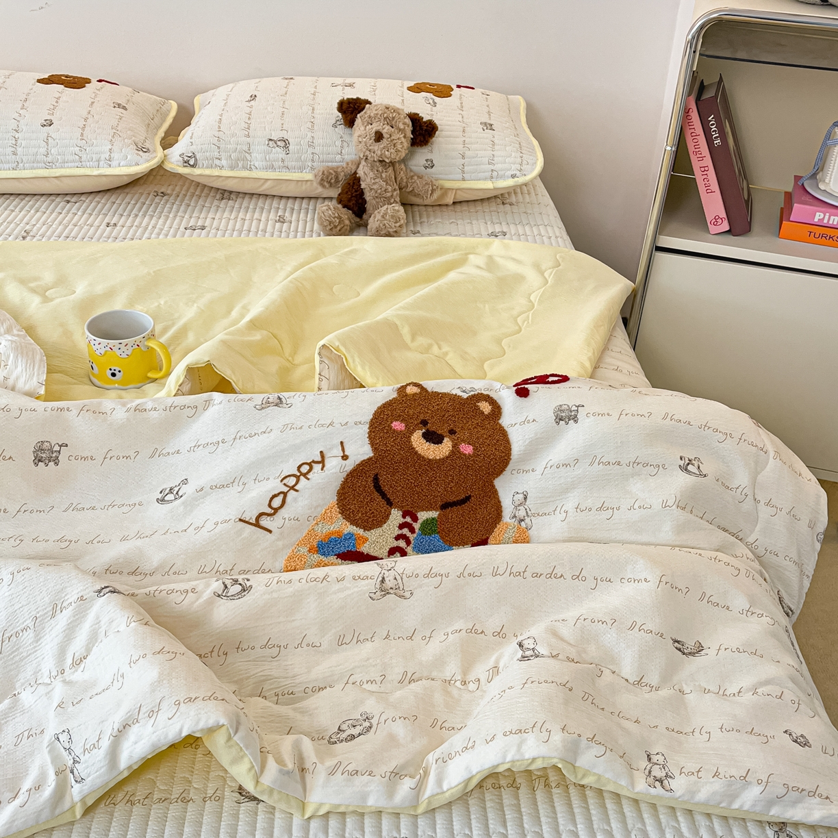 91家纺网 家纺一手货源 找家纺 老帅的工厂店 2026新款云感双层纱毛巾绣夏被夏凉被空调被 绘本小熊