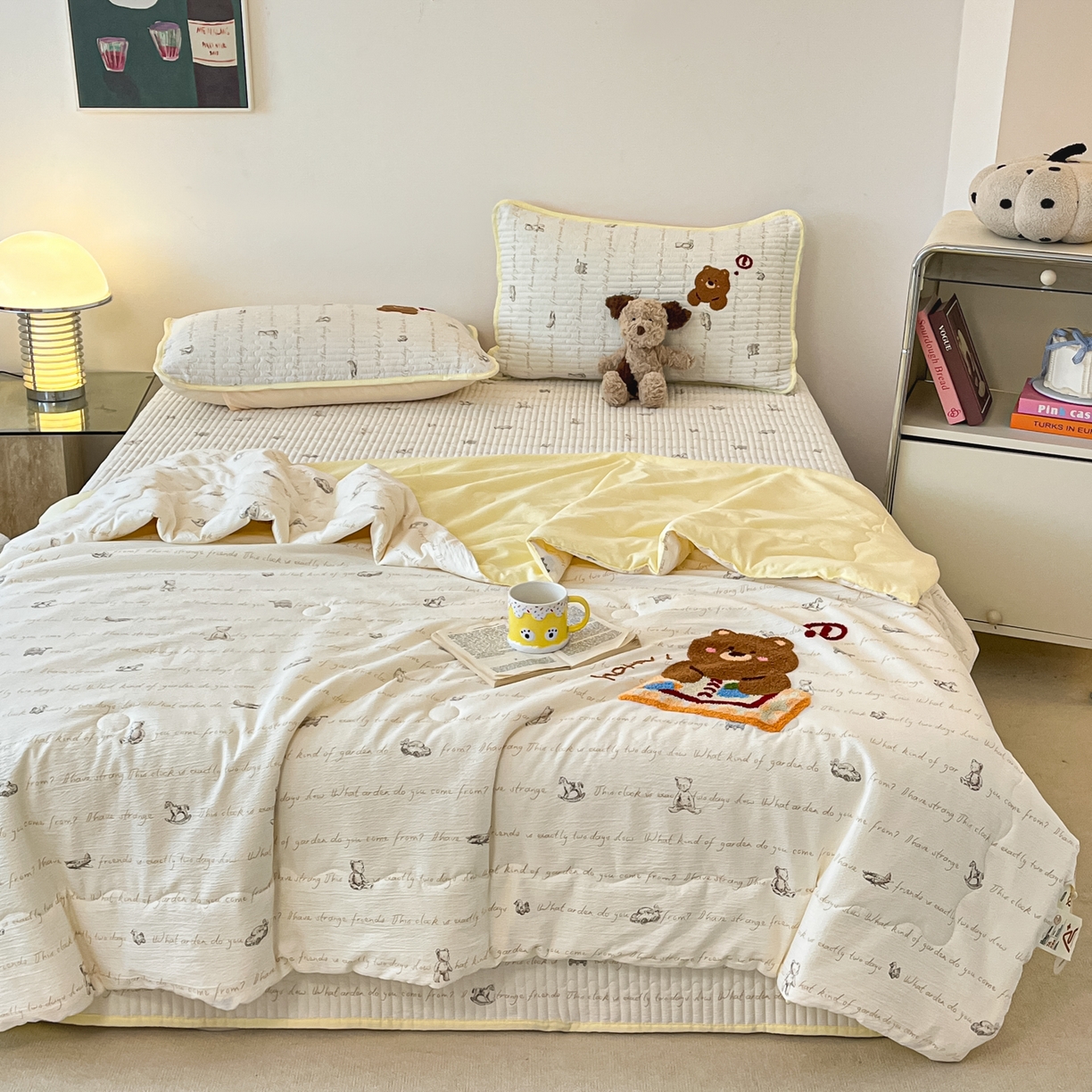 91家纺网 家纺一手货源 找家纺 老帅的工厂店 2026新款云感双层纱毛巾绣夏被夏凉被空调被 绘本小熊