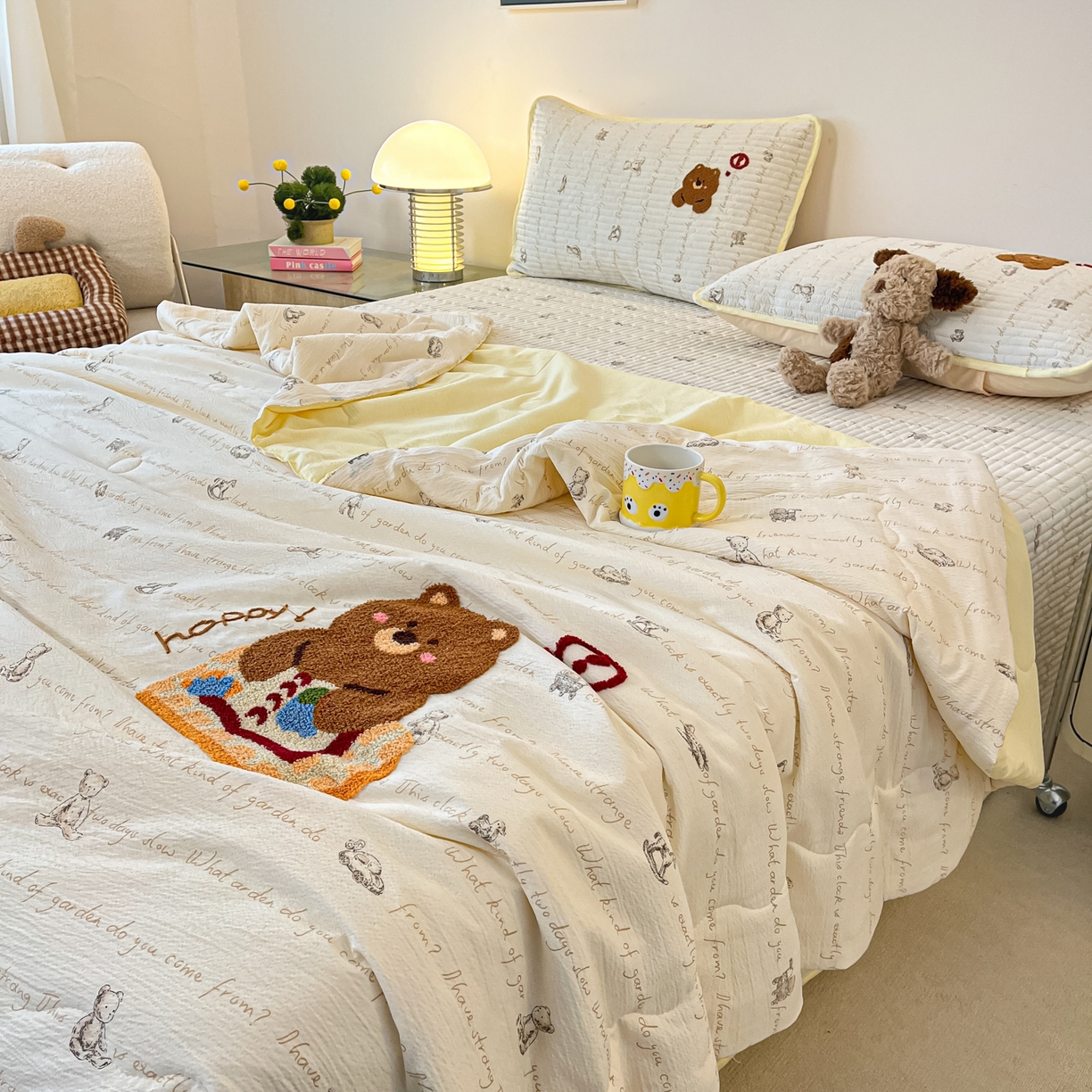 91家纺网 家纺一手货源 找家纺 老帅的工厂店 2026新款云感双层纱毛巾绣夏被夏凉被空调被 绘本小熊