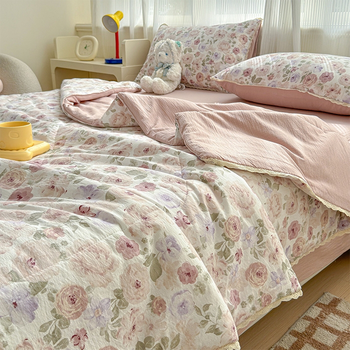 初念 2026新款云感双层纱抗菌花边夏被夏凉被空调被-系列二（好温柔的夏被~） 晴风-花漾集