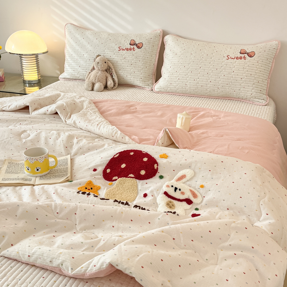 91家纺网 家纺一手货源 找家纺 老帅的工厂店 2026新款云感双层纱毛巾绣夏被夏凉被空调被 蘑菇屋