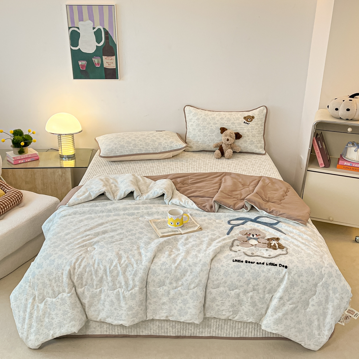 91家纺网 家纺一手货源 找家纺 老帅的工厂店 2026新款云感双层纱毛巾绣夏被夏凉被空调被 绒绒熊