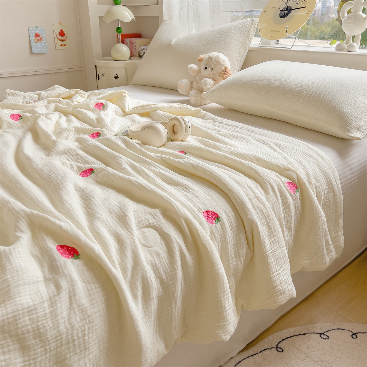 91家纺网 家纺一手货源 找家纺 （总）布凡家居 2026春夏新款全棉刺绣皱皱纱夏被夏凉被空调被