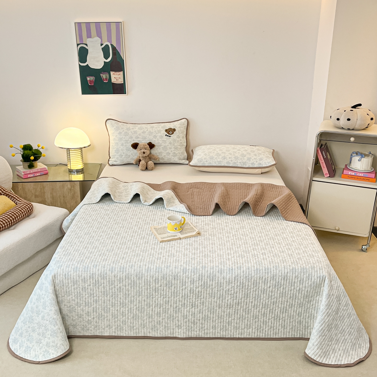 91家纺网 家纺一手货源 找家纺 老帅的工厂店 2026新款云感双层纱毛巾绣夏被夏凉被空调被 绒绒熊