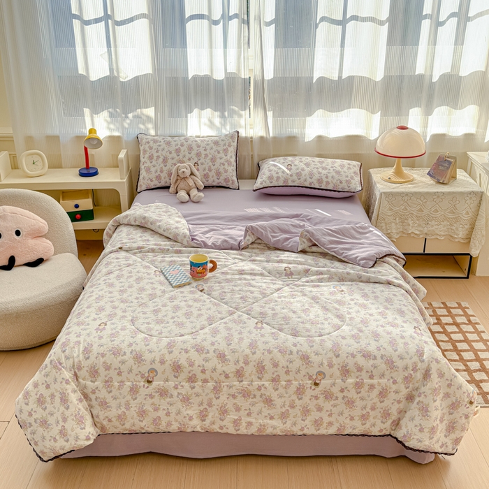 91家纺网 家纺一手货源 找家纺 初念 2026新款云感双层纱抗菌花边夏被夏凉被空调被-系列二（好温柔的夏被~） 晴风-梦境之间