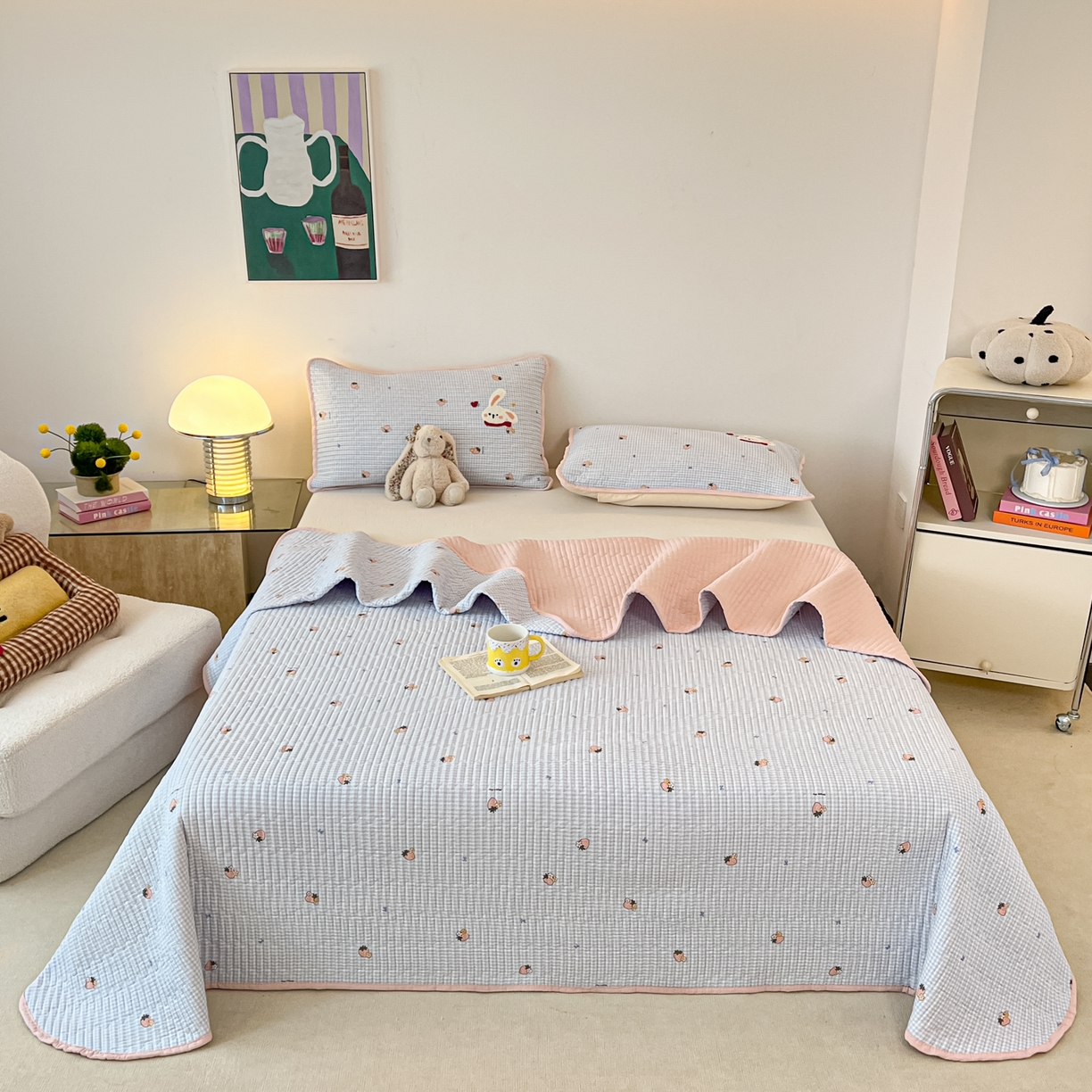 91家纺网 家纺一手货源 找家纺 老帅的工厂店 2026新款云感双层纱毛巾绣夏被夏凉被空调被 甜兔日记