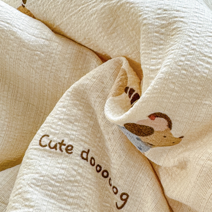 91家纺网 家纺一手货源 找家纺 初念 2026新款云感双层纱抗菌花边夏被夏凉被空调被-系列二（好温柔的夏被~） 晴风-俏皮狗