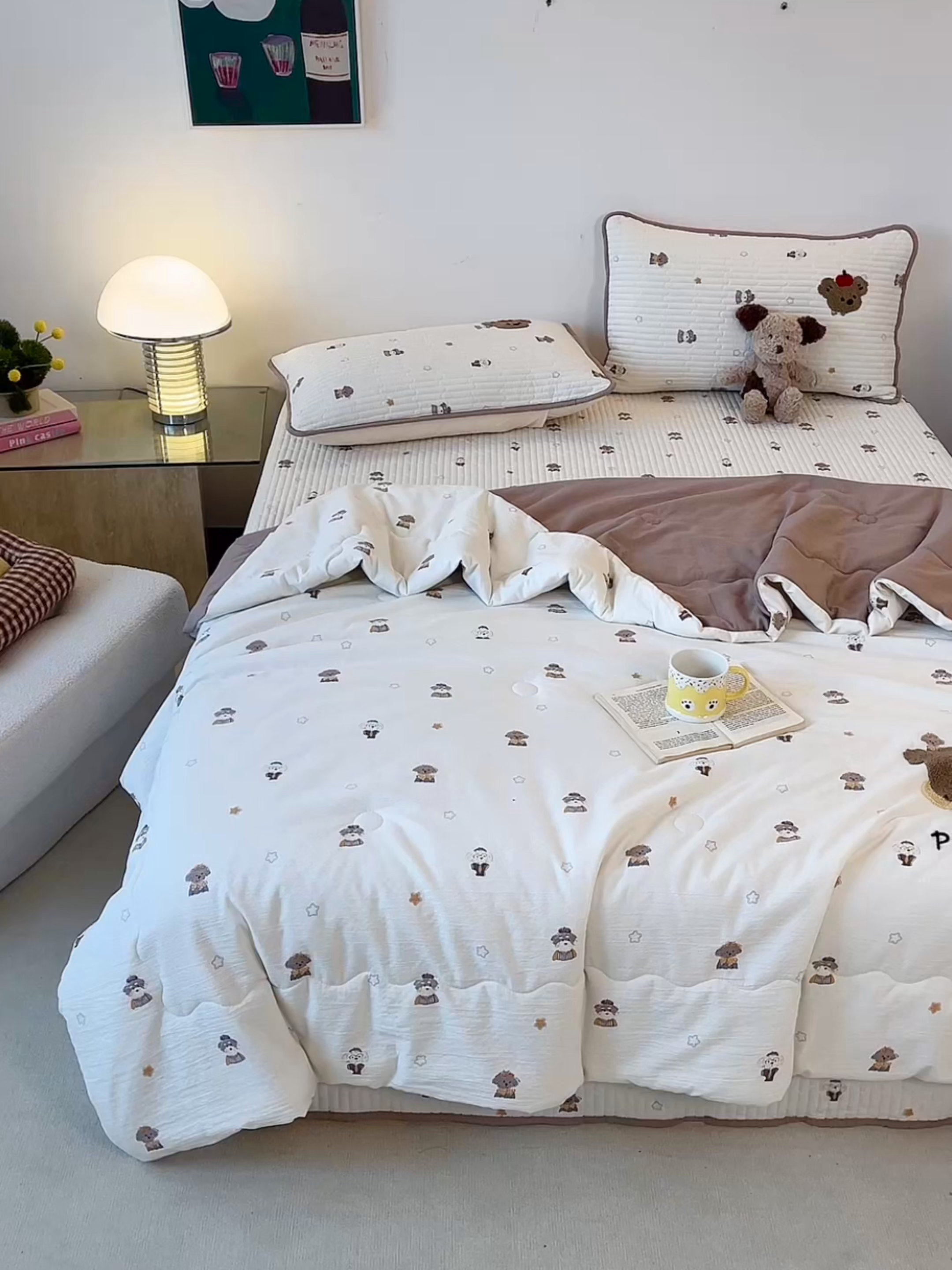 91家纺网 家纺一手货源 找家纺 老帅的工厂店 2026新款云感双层纱毛巾绣夏被夏凉被空调被 小狗滑板日