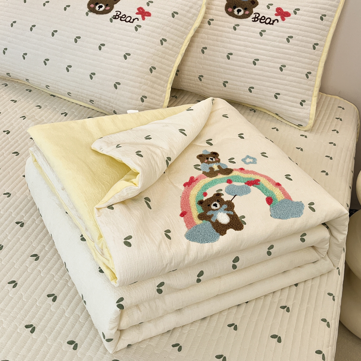 老帅的工厂店 2026新款云感双层纱毛巾绣夏被夏凉被空调被 小熊彩虹派对