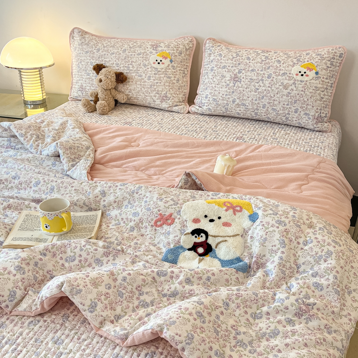 91家纺网 家纺一手货源 找家纺 老帅的工厂店 2026新款云感双层纱毛巾绣夏被夏凉被空调被 小熊酱