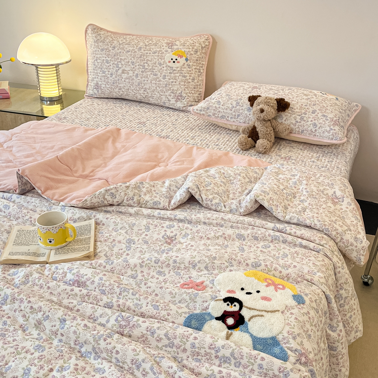 91家纺网 家纺一手货源 找家纺 老帅的工厂店 2026新款云感双层纱毛巾绣夏被夏凉被空调被 小熊酱