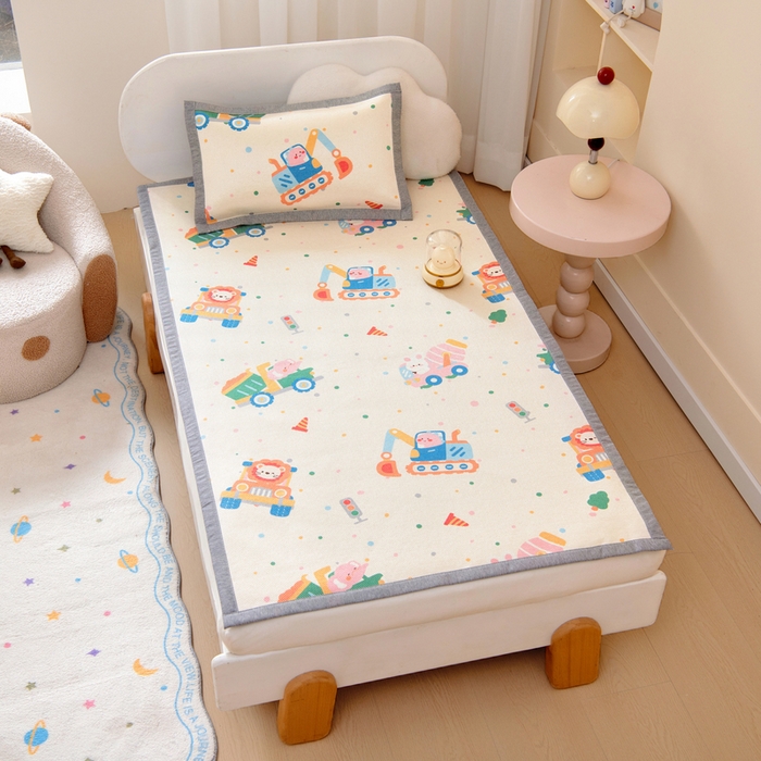 91家纺网 家纺一手货源 找家纺 鱼宝 2026新款儿童凉感冰藤枕套冰丝枕头枕芯 萌趣小车