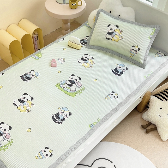 91家纺网 家纺一手货源 找家纺 鱼宝 2026新款儿童凉感冰藤枕套冰丝枕头枕芯 花园熊猫