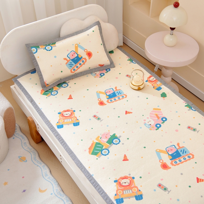 91家纺网 家纺一手货源 找家纺 鱼宝 2026新款儿童凉感冰藤枕套冰丝枕头枕芯 萌趣小车