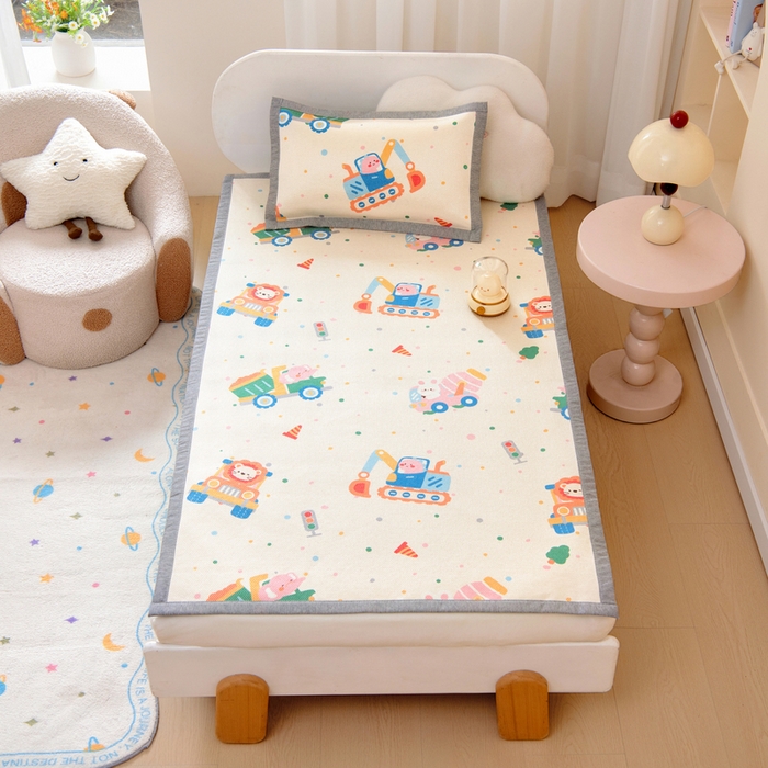 91家纺网 家纺一手货源 找家纺 鱼宝 2026新款儿童凉感冰藤枕套冰丝枕头枕芯 萌趣小车