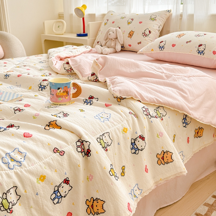 初念 2026新款云感双层纱抗菌花边夏被夏凉被空调被-系列二（好温柔的夏被~） 晴风-像素小猫