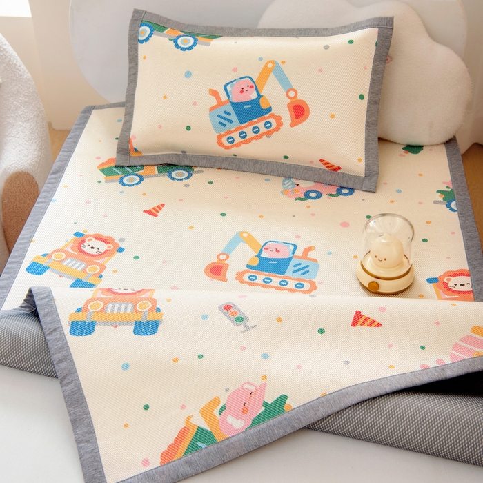 91家纺网 家纺一手货源 找家纺 鱼宝 2026新款儿童凉感冰藤枕套冰丝枕头枕芯 萌趣小车