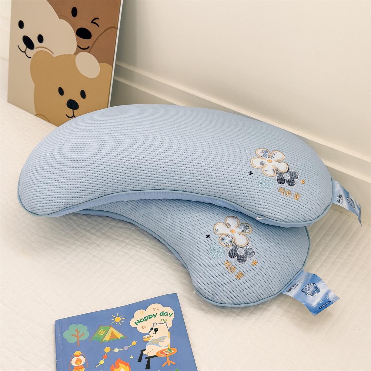 91家纺网 家纺一手货源 找家纺 麦肯锡 2026新款柔纹花眠月牙荞麦枕枕头枕芯 柔纹花眠月牙荞麦枕-蓝色