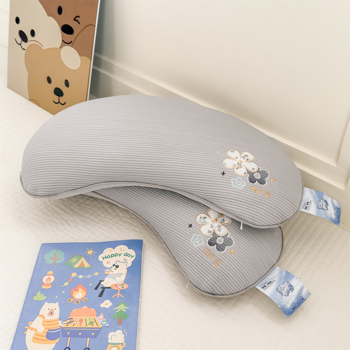 91家纺网 家纺一手货源 找家纺 麦肯锡 2026新款柔纹花眠月牙荞麦枕枕头枕芯 柔纹花眠月牙荞麦枕-灰色