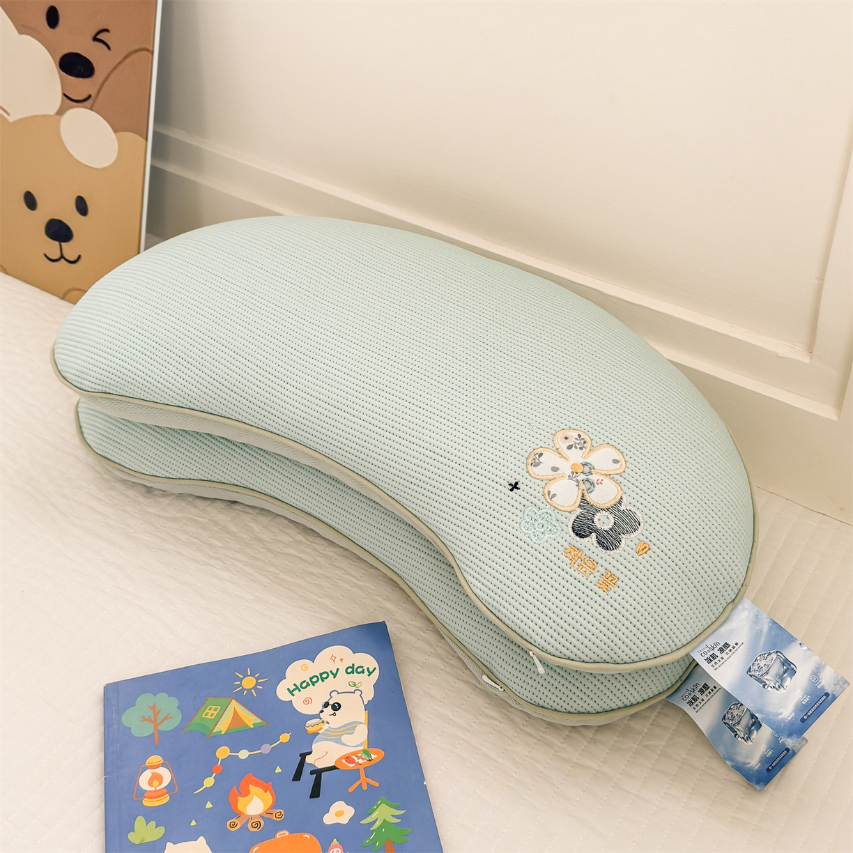 91家纺网 家纺一手货源 找家纺 麦肯锡 2026新款柔纹花眠月牙荞麦枕枕头枕芯 柔纹花眠月牙荞麦枕-绿色