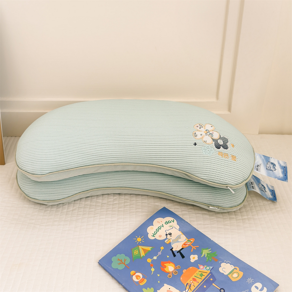 91家纺网 家纺一手货源 找家纺 麦肯锡 2026新款柔纹花眠月牙荞麦枕枕头枕芯 柔纹花眠月牙荞麦枕-绿色