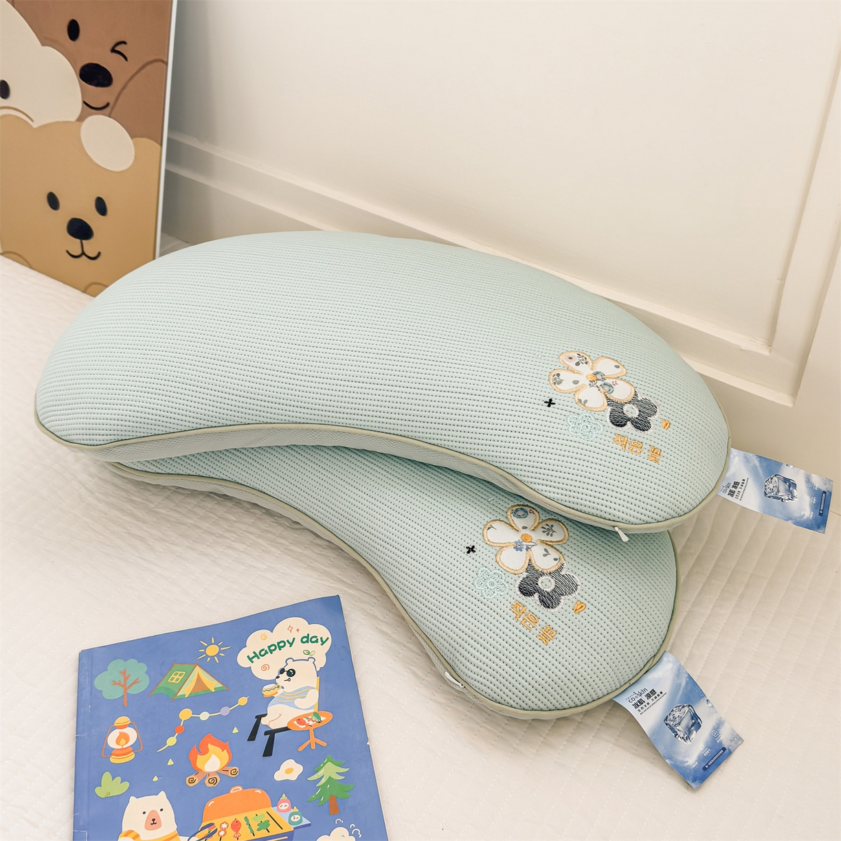 91家纺网 家纺一手货源 找家纺 麦肯锡 2026新款柔纹花眠月牙荞麦枕枕头枕芯 柔纹花眠月牙荞麦枕-绿色