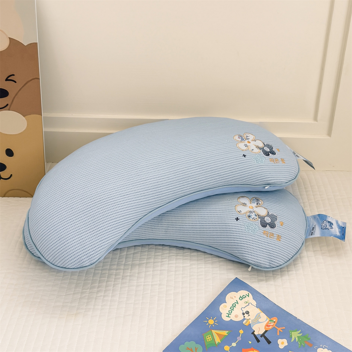 91家纺网 家纺一手货源 找家纺 麦肯锡 2026新款柔纹花眠月牙荞麦枕枕头枕芯 柔纹花眠月牙荞麦枕-蓝色