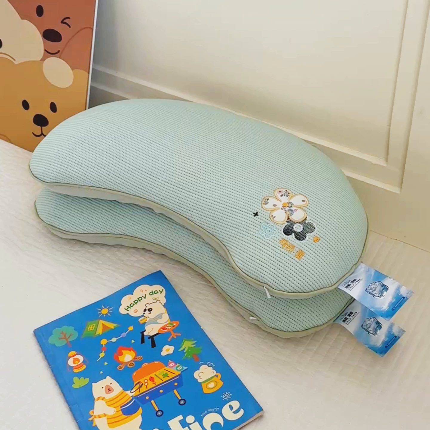 91家纺网 家纺一手货源 找家纺 麦肯锡 2026新款柔纹花眠月牙荞麦枕枕头枕芯 柔纹花眠月牙荞麦枕-绿色