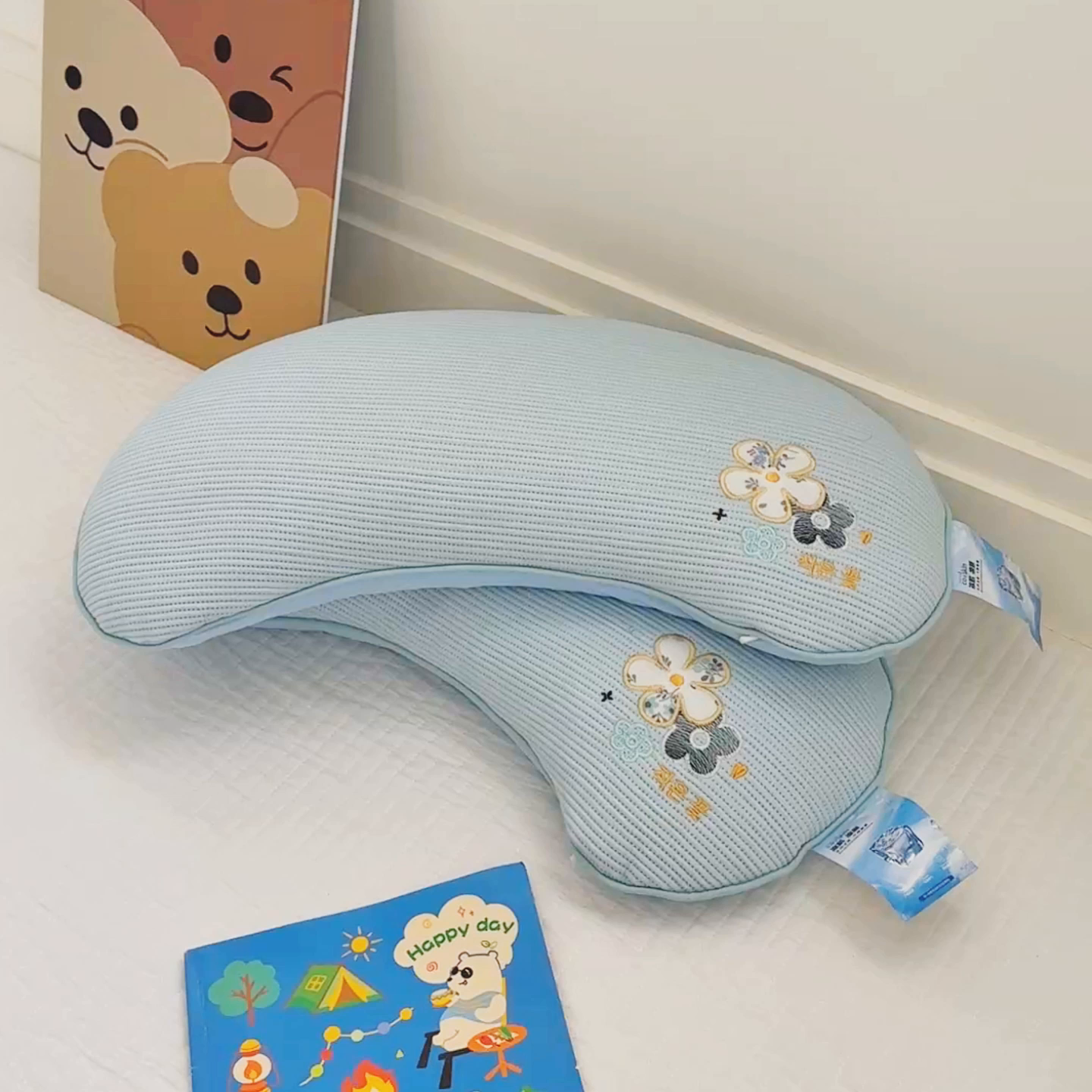 91家纺网 家纺一手货源 找家纺 麦肯锡 2026新款柔纹花眠月牙荞麦枕枕头枕芯 柔纹花眠月牙荞麦枕-蓝色