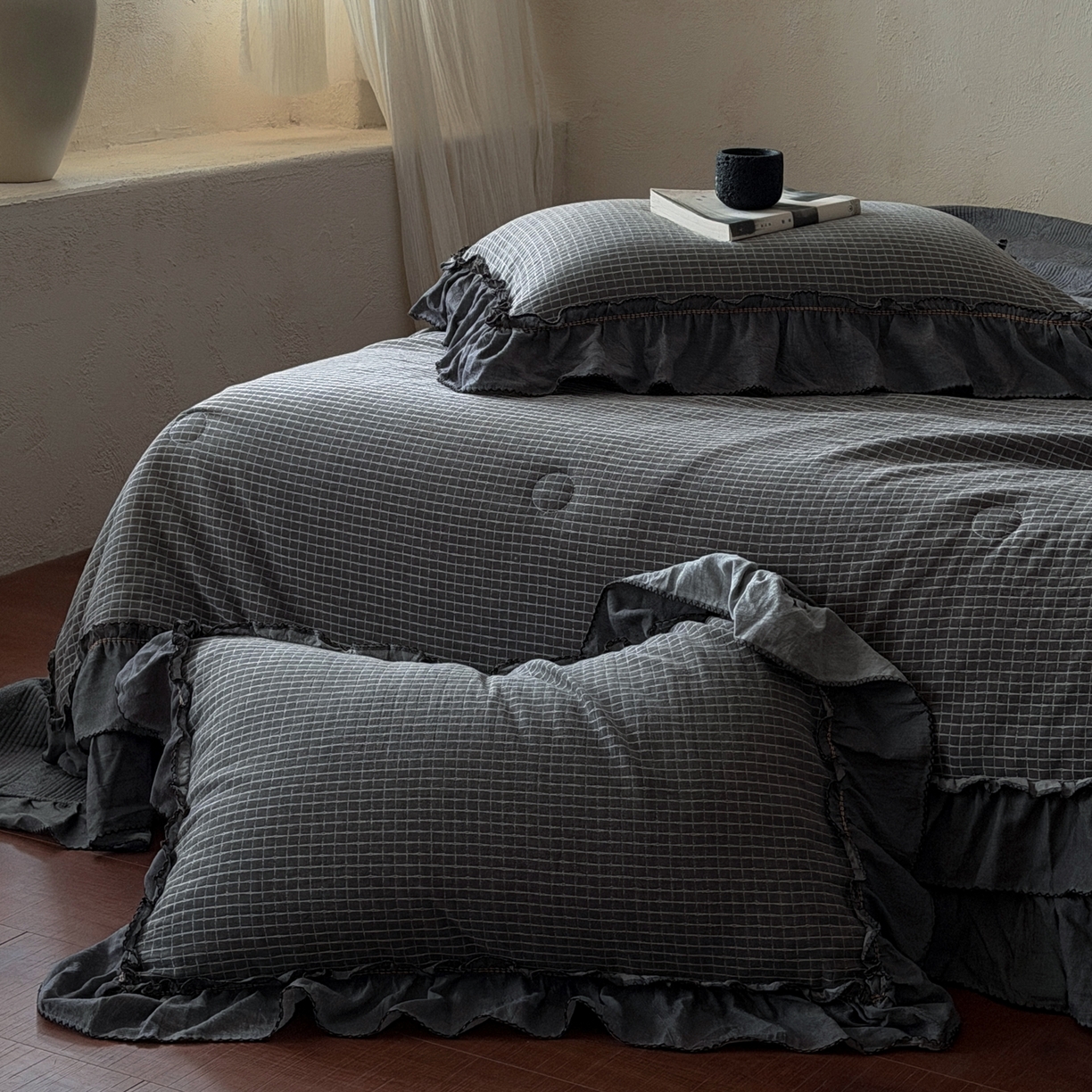 91家纺网 家纺一手货源 找家纺 米菲 2026新款全棉色织提花夏被夏凉被空调被 玲珑格