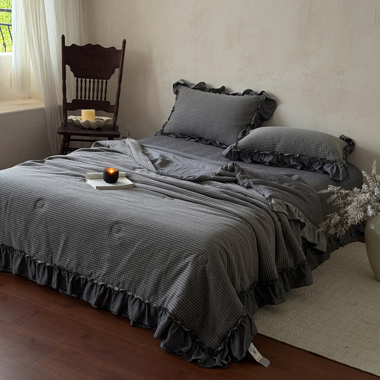 91家纺网 家纺一手货源 找家纺 米菲 2026新款全棉色织提花夏被夏凉被空调被 玲珑格