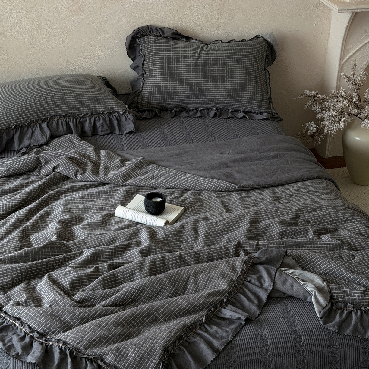 91家纺网 家纺一手货源 找家纺 米菲 2026新款全棉色织提花夏被夏凉被空调被 玲珑格