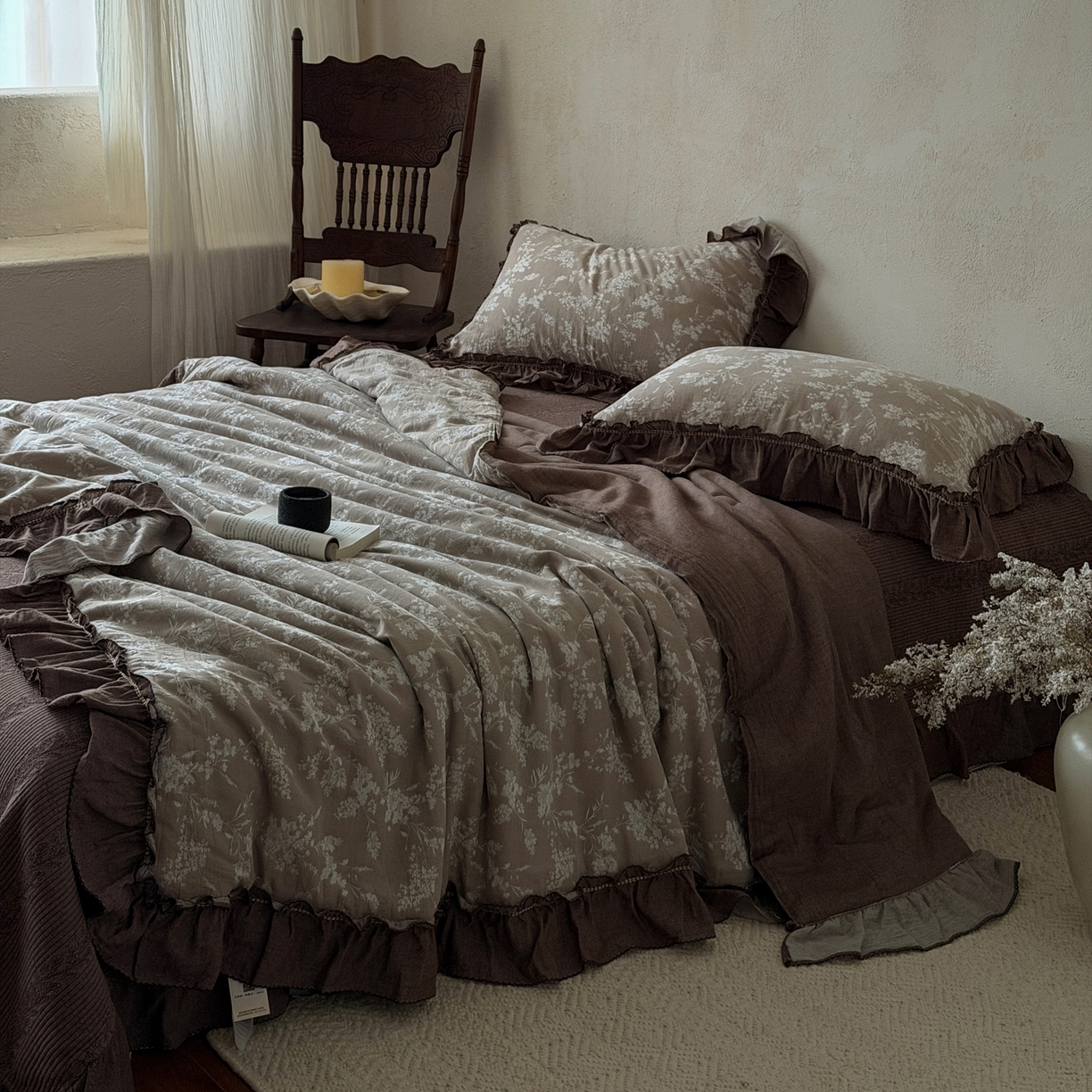 91家纺网 家纺一手货源 找家纺 米菲 2026新款全棉色织提花夏被夏凉被空调被 夕叶