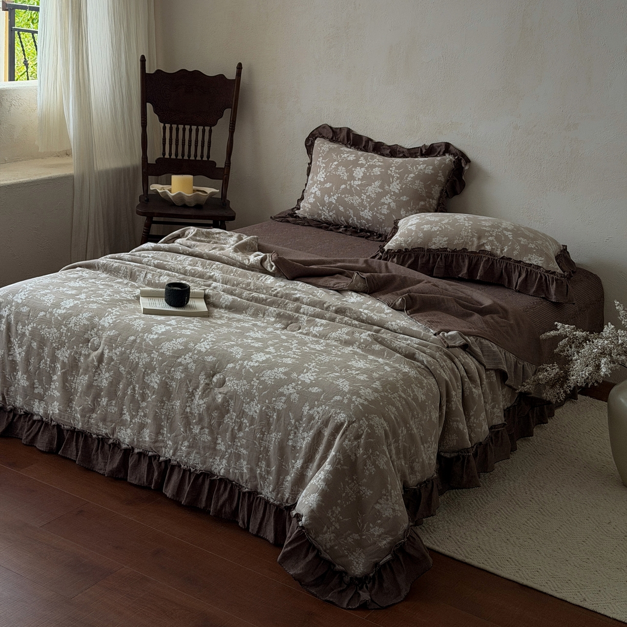 91家纺网 家纺一手货源 找家纺 米菲 2026新款全棉色织提花夏被夏凉被空调被 夕叶